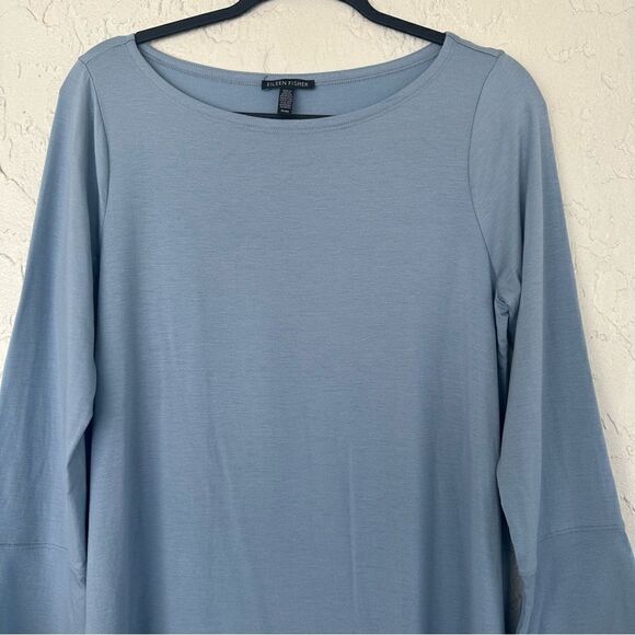 EILEEN FISHER Blouse Top Women Medium Haze Bateau Neck Bell Sleeve - Picture 4 of 10